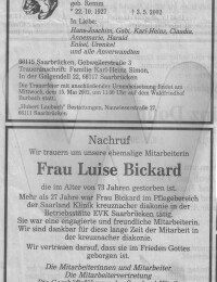 Sterbeanzeige Luise Bickard